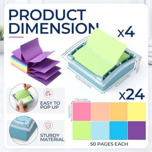 Eaasty 4 Pcs Pop Up Sticky Note Dispenser 3 x 3 Inch Pastel Cute Sticky Note Holder with 8 Pads Pop Up Stick Notes Transparent Top Colorful Base Notes Holder for Women Office Home Desk - Image 2
