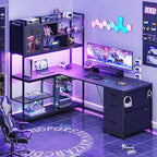 SEDETA 58'' L Shaped Computer Office Desk with 3 Drawers and Bookshelf - Image 3