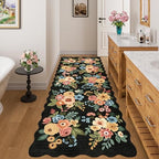 DUKINO 3x8 Kitchen Runner Rug, Soft Floral Washable Rug for Hallway, Black - Image 3