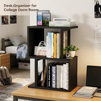 Desk Shelf Organizer, Small Desktop Bookshelf Wood, Black - Image 5