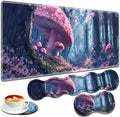 Large Gaming Mouse Pad + Keyboard Wrist Rest + Wrist Support + Coaster Set, Memory Foam Ergonomic for Easy Typing, XXL Extended Gaming Mouse Pad Table Pad - Mushroom Forest by VSHSEEOM