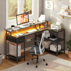 OLIXIS 53 Inch L Shaped Gaming Desk with LED Lights, Storage Shelves - Image 3