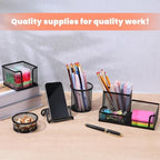 Black Mesh Pen Holder for Desk Pencil Holders 5 Pieces Desk Organizer Office Supplies Caddy with Sticky Notes Holder for Office Home - Image 3
