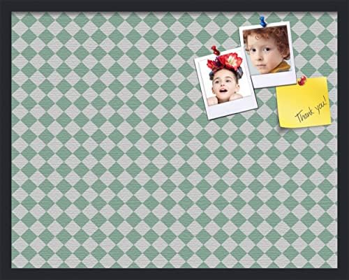 PinPix 28x22 inch Cork Bulletin Board. This Decorative Framed Pin Board Comes with Diamond Pattern in Green and White Design and Satin Black. Ideal for Home, Office Decor or School (PinPix-330) by PinPixBulletinBoards
