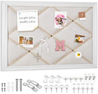 Pinkunn 18" x 24" Linen Fabric Bulletin Board with Ribbon Wall Decor, White by Pinkunn