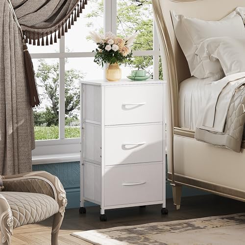 WLIVE Rolling Dresser Nightstand for Bedroom, 3 Drawers, White - Image 2