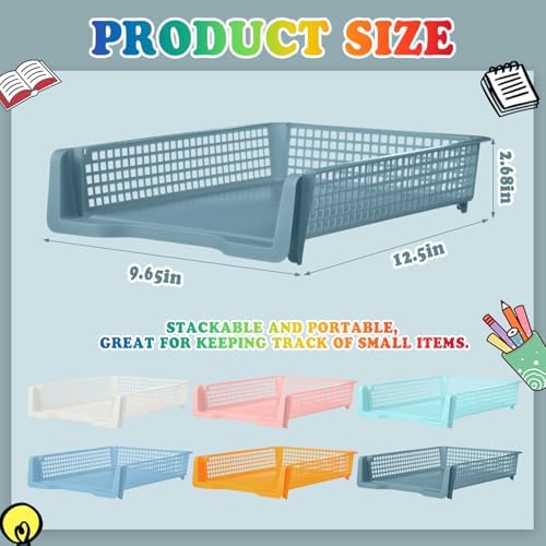 Weysat 12 Pcs Turn in Trays, Classroom Paper Tray, Pastel, Narrow - Image 2