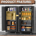 INTERGREAT73 Garage Storage Cabinet with Wheels, Rolling Metal Storage Cabinet with Locking Doors and 4 Adjustable Shelves,- 73" Steel Tool Cabinet for Home Office,Garage,Warehouse，Black - Image 5