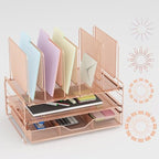 LEKETREE Rose Gold Desk Organizer, Office Organization with Vertical File Holder, File Organizer with Drawer and Office Supplies, Desk Accessories and Workspace Organizers (Rose Gold) by Stylishworkspaceeffortlessorganization