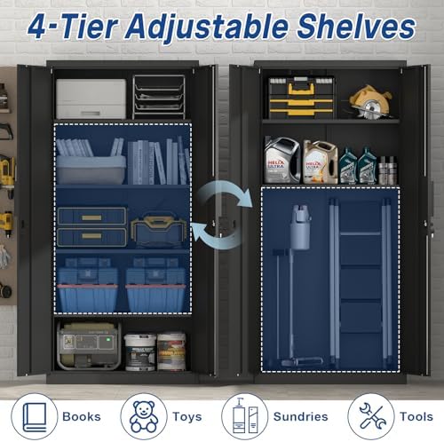Metal Storage Cabinet with Doors and 4 Shelves, 72x34x18 Garage Storage Cabinets,Tall Black Locking Metal Cabinets with Lock for File, Office, Garage, Home - Image 5