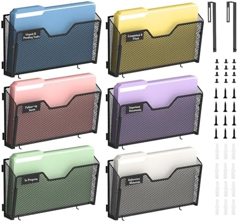Wall File Organizer, 6 Pack Metal Wall File Holders, Black by Unknown