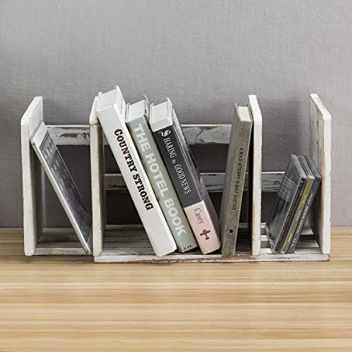 MyGift Rustic Expandable Whitewashed Wood Desktop Bookshelf/Adjustable Tabletop Book Holder Organizer Rack - Image 2