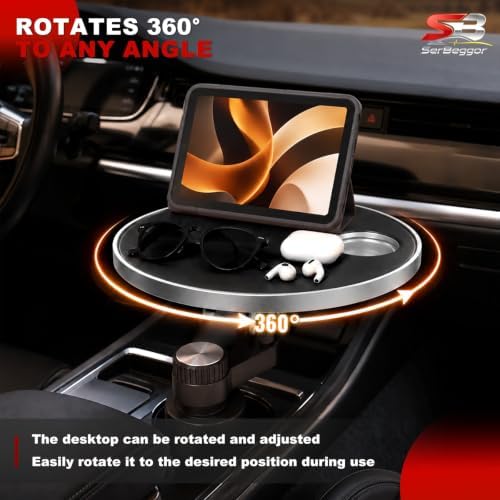 Car Desk for Laptop and Eating - 360°Rotating Cup Holder Table Tray -Black - Image 6