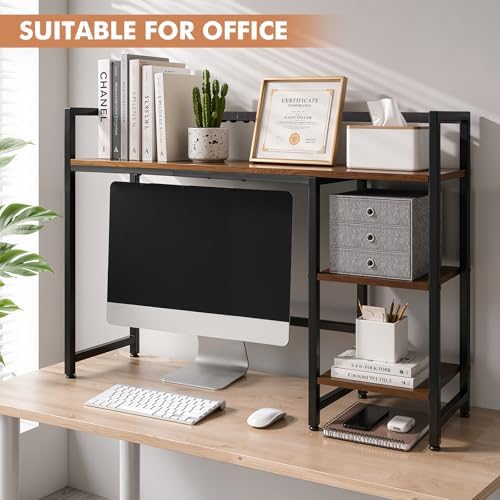 22" Desk Hutch for Computer Monitor - 3 Tier Wooden Shelf Organizer, Brown - Image 3