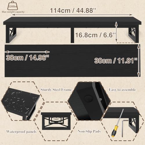 IBUYKE 45" Large TV Riser for 32-60 inch TV,Tabletop Short TV Stand with Storage and Steel Legs,Dual Screen Office Desk,Stand Riser,TV Riser Stand for Home,Bedroom,Living Room,Black TVT002B - Image 3