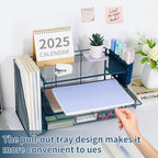 OPNICE Desk Organizer, 4-Tier Desktop File Organizer with Drawer and Pen Holders, Office Desk Accessories, File Sorters, Workspace Organizers for Office Supplies(Dark Blue) - Image 6