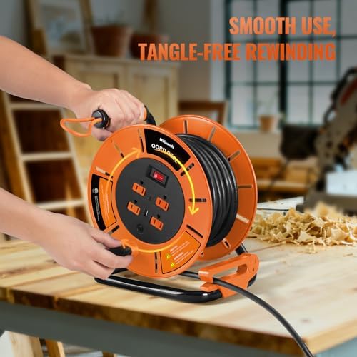 Extension Cord Storage Reel with 4-Grounded Outlet & 2 USB Port, 15A Circuit Breaker, Heavy Duty Open Cord Reel for 12/3,14/3 Gauge Power Cord, Hand Wind Retractable,ETL Listed Orange G85CR06 - Image 7