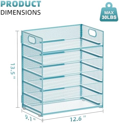 Marbrasse 6 Tier Paper Organizer Letter Tray - Mesh Desk File Organizer with Handle, Paper Sorter for Letter/A4 Office File Folder Holder -Blue - Image 3