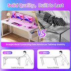 DurayLoly 63 Inch Computer Desk with Waterproof LED Lights for Bedroom - Image 5