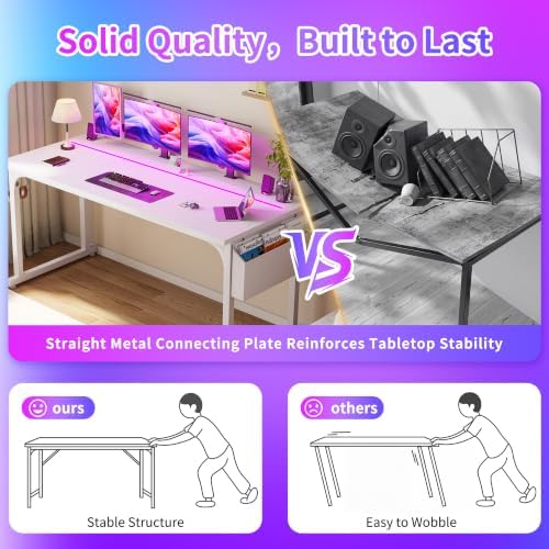 DurayLoly 63 Inch Computer Desk with Waterproof LED Lights for Bedroom - Image 5