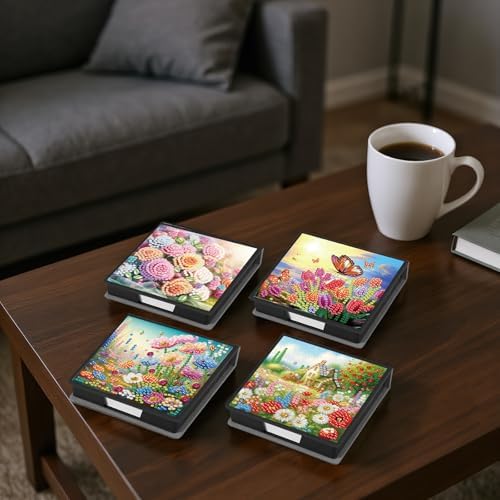 4Pcs Flower DIY Diamond Art Painting Sticky Notes Holder (640 Blank Notepads) Cube Note Box Mosaic Craft Set for Office Accessories Desk Office Workplace - Image 5
