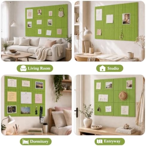 48" x 36" Large Felt Bulletin Board, Bold-Stripe 12-Pack Cork Boards | Fabric Bulletin Board with 60 Adhesive Tabs, 50 Pushpins, Felt Wall Tiles for Office Push Pin Board Felt Board, Matcha Green - Image 5
