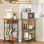 ThreeHio Rolling Kitchen Microwave Cart, 3 Tier Microwave Table Stand with Adjustable Shelf, Kitchen Storage Rack on Wheels, Coffee Station Cart Rack Shelf Organizer for Living Room Office, Balcony - Image 2