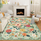 DUKINO 8x10 Area Rugs, Floral Washable Living Room Rug Non Slip, Green by DUKINO