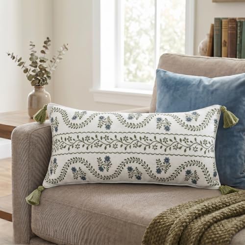 ISAENNE Designer Linen Throw Pillow Cover,Set of 2,28"x12"-Mosella D - Image 2