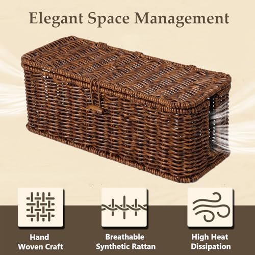 Cable Management Box, Cord Organizer with Lid & Cable Ties - Brown, L - Image 3