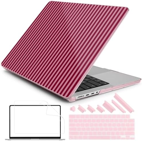 DONGKE Compatible with MacBook Pro 16 Inch Case (2026-2021 Release, M5 M4 M3 M2 M1 Pro/Max Chip), Plastic Hard Shell with Keyboard Cover & Screen Protector for MacBook Pro 16", Red & Pink Stripes by DONGKE