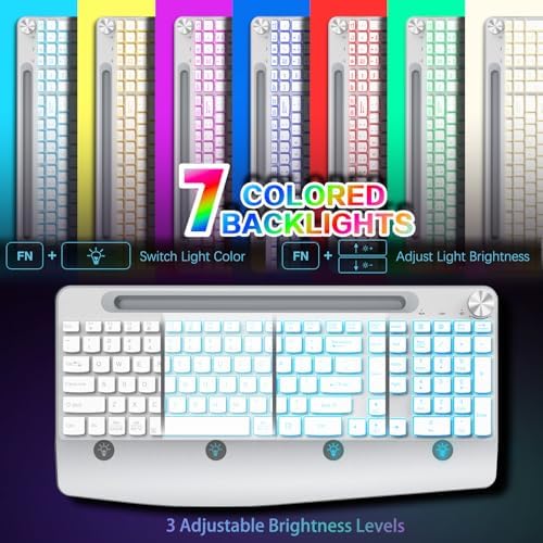 GAMCATZ Wireless Keyboard and Mouse Backlits - Full-Sized Ergonomic Lighted Keyboard with Wrist Rest, Phone Holder,2.4GHz Rechargeable Silent Keyboard Mouse Combo for Computer, Laptop, PC, Mac -White - Image 2