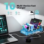 320W Charging Station for Multiple Devices, Zobirez 10-Port USB C Fast Charger Stations for MacBook, iPhone, Android Cell Phone, iPad, Tablet, Family Multi-Device Organizer Charging Dock, Blue - Image 4