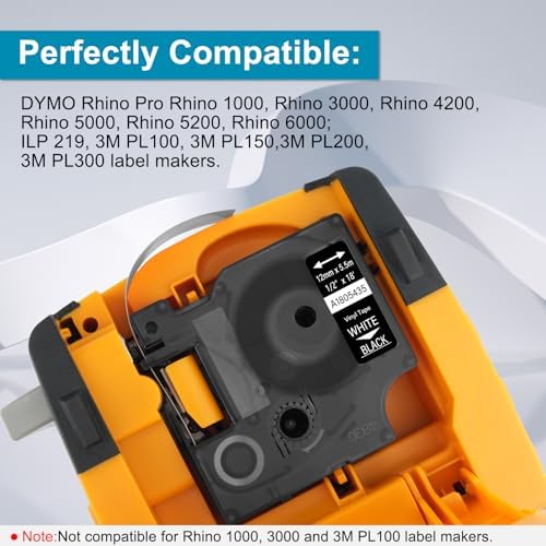 5PK Compatible for Dymo Rhino 1805435 Vinyl Permanent Industrial Label Tape - Image 3