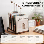 2 Pcs 5 Section Inclined Vertical Desk File Organizer Metal Frame Wood Base - Image 3