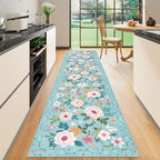 DUKINO 2x10 Runner Rug, Floral Washable Kitchen Runner Rug Non Slip, Teal - Image 5