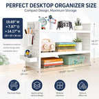 White 2-Tier Metal Desk Organizer with Pegboard & 6 Accessories, 20" × 15" × 8" Adjustable Desktop Storage Shelf for Office, Study & Student Desk - Image 2