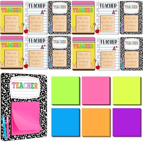 Eersida 24 Pcs/12 Sets Back to School Teacher Gift Daycare Teacher Appreciation Gifts Bulk Teachers Thank You Gift Wood Post Sticky Note Holder Composition Pencil Preschool Elementary Office Supply by Eersida