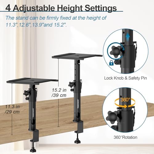 Vondynote Studio Monitor Stands Desk Clamp Speaker Stands with Cable Hole - Image 3