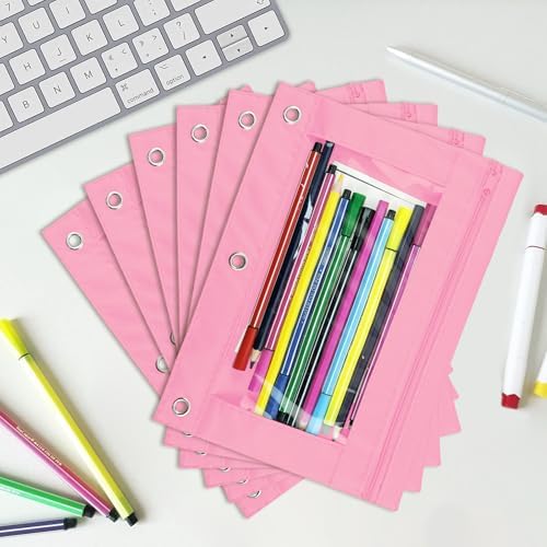 YoeeJob Pencil Pouch for 3 Ring Binder, Zipper Binder Pencil Pouches Bulk, Pencil Case with Clear Window for Class, Office, Pale Pink, 24 Packs - Image 3