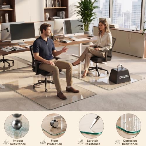 Antok Tempered Glass Chair Mat, 45"x45" Office Chair Mat for Carpet & Hardwood Floors, Heavy Duty 1/5" Desk Chair Mat for Smooth Rolling at Home or Office - Image 2