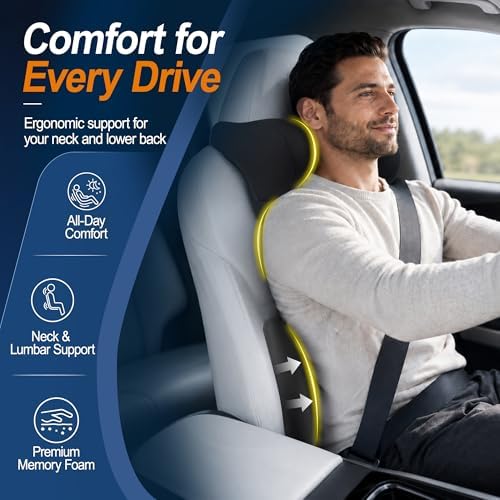 Allaboutsla Lumbar Back Support Pillow for Car, Neck Headrest Pillow Set - Image 2