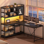 SEDETA L Shaped Computer Desk with Storage Shelves and Bookshelf, Black - Image 3