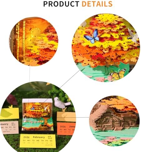 3D Time Piece Calendar, 2027 Desk Calendar With LED Light, 3d Tree Memo Pad Creative Desk Calendar, Christmas Gift for Colleague Friend, Desktop Decoration - Image 5