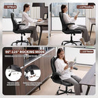 Leather Office Chair Swivel Lumbar Support for Short People Black - Image 5