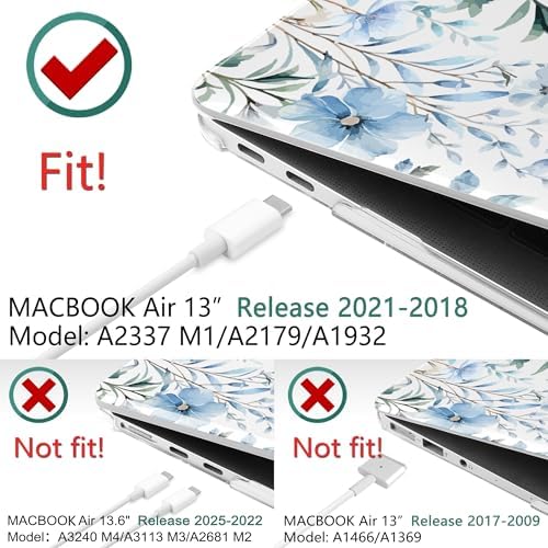 DONGKE Compatible with MacBook Air 13 inch Case 2021 2020 2019 2018 Release A2337 M1 A2179 A1932 with Retina Display & Touch ID, Plastic Hard Shell & Keyboard Cover - Blue Flowers - Image 3