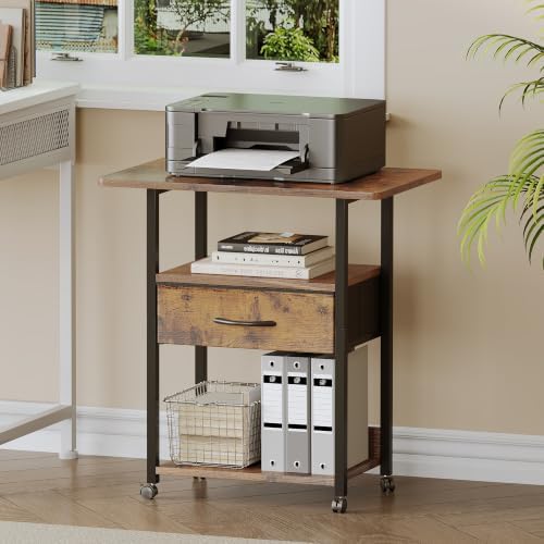 Printer Stand with Storage, 3-Tier Printer Table with Fabric Drawers, Brown - Image 2