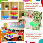 12 Pack Classroom Caddy Organizer with Handle Colorful Plastic Table Caddy Drink Cup Caddies Holder 12×9×3.5 Inch Storage School Supplies 6 Compartments for Table Crayon Pencil Cup Marker Craft - Image 6
