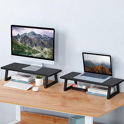 TEAMIX 24 inch Monitor Riser for Desk, Wood & Steel Computer/TV Stand Black - Image 2