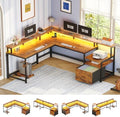 SEDETA 66" Reversible L Shaped Office Desk with Power Outlet, File Drawer by SEDETA